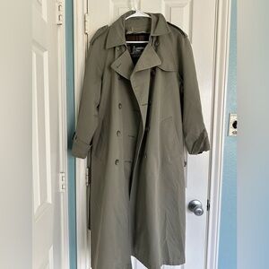 Vintage London Fog Khaki Double Breasted Trench Coat Size 12 Petite Plaid Lined